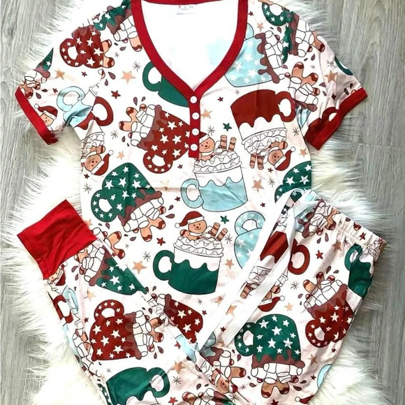 Shirley & Stone Christmas Jogger Lounge‎ Pajama Set Hot Cocoa Gingerbread Man - Picture 14 of 14